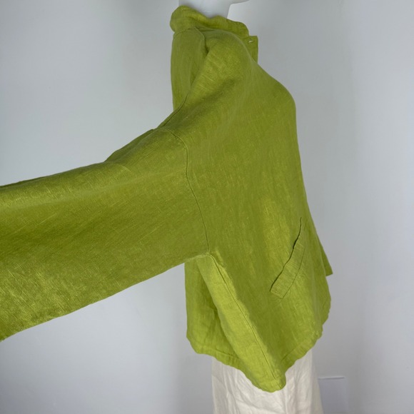 Bryn Walker Womens Large Lime Green 100% Linen Oversized Button Front Shirt USA - Picture 6 of 15